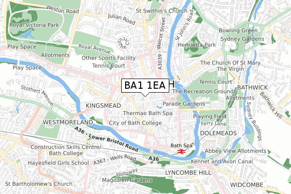 BA1 1EA map - small scale - OS Open Zoomstack (Ordnance Survey)