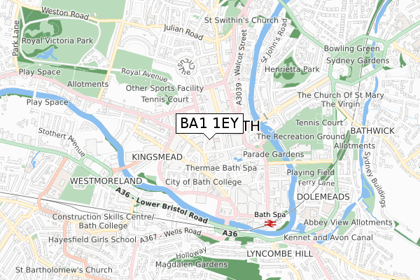 BA1 1EY map - small scale - OS Open Zoomstack (Ordnance Survey)