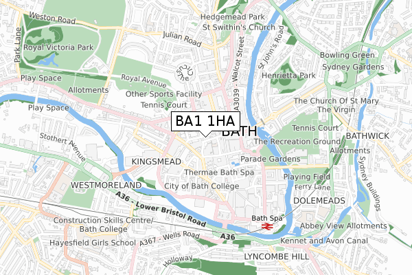 BA1 1HA map - small scale - OS Open Zoomstack (Ordnance Survey)