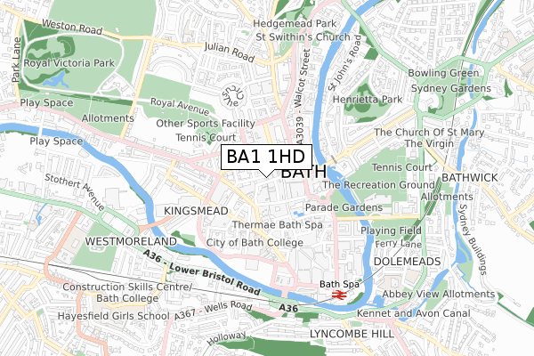 BA1 1HD map - small scale - OS Open Zoomstack (Ordnance Survey)