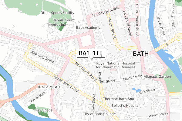 BA1 1HJ map - large scale - OS Open Zoomstack (Ordnance Survey)