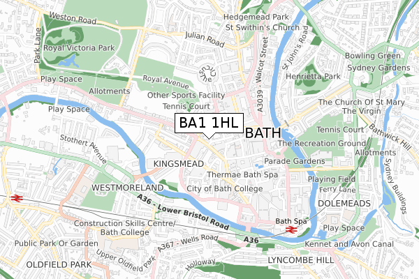 BA1 1HL map - small scale - OS Open Zoomstack (Ordnance Survey)