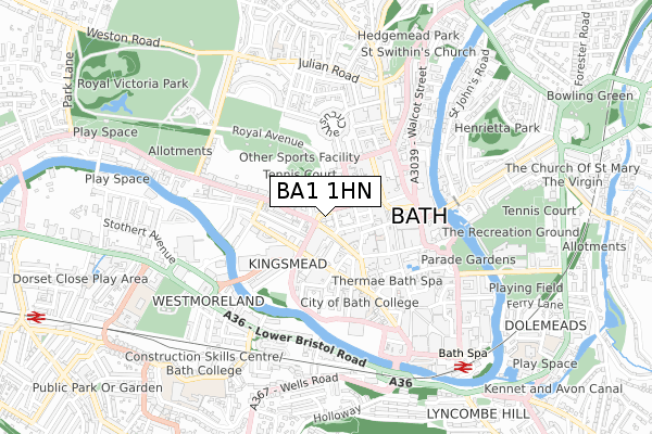 BA1 1HN map - small scale - OS Open Zoomstack (Ordnance Survey)