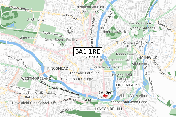 BA1 1RE map - small scale - OS Open Zoomstack (Ordnance Survey)