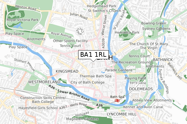 BA1 1RL map - small scale - OS Open Zoomstack (Ordnance Survey)