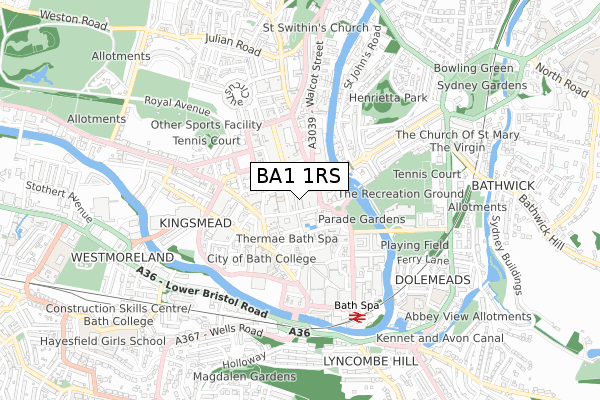 BA1 1RS map - small scale - OS Open Zoomstack (Ordnance Survey)