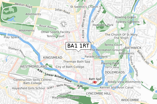 BA1 1RT map - small scale - OS Open Zoomstack (Ordnance Survey)