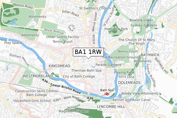 BA1 1RW map - small scale - OS Open Zoomstack (Ordnance Survey)