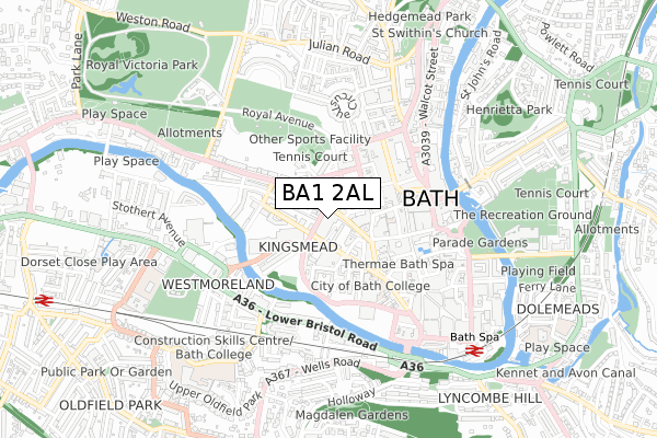 BA1 2AL map - small scale - OS Open Zoomstack (Ordnance Survey)