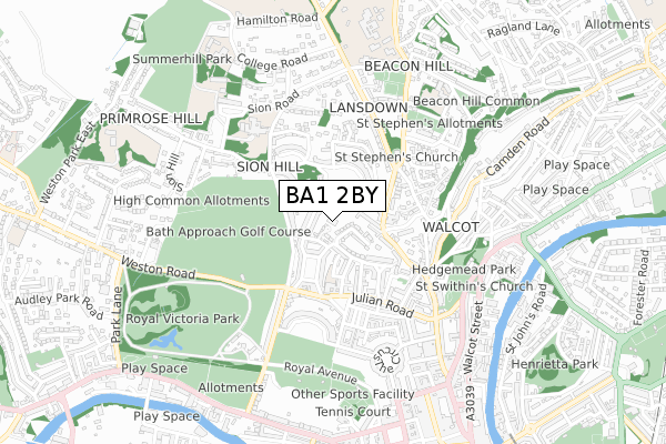 BA1 2BY map - small scale - OS Open Zoomstack (Ordnance Survey)