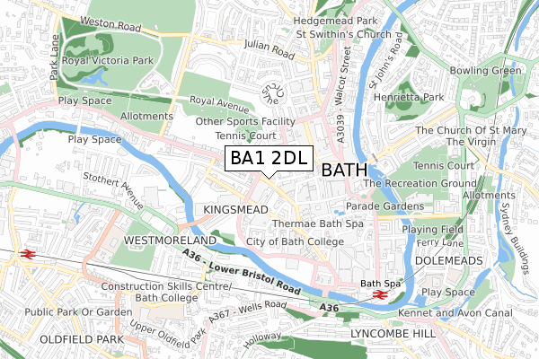 BA1 2DL map - small scale - OS Open Zoomstack (Ordnance Survey)