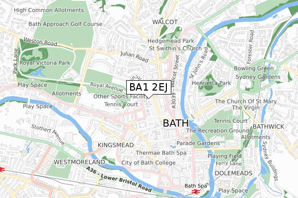 BA1 2EJ map - small scale - OS Open Zoomstack (Ordnance Survey)