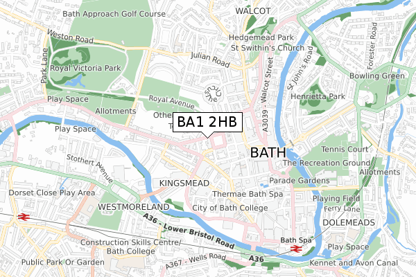 BA1 2HB map - small scale - OS Open Zoomstack (Ordnance Survey)