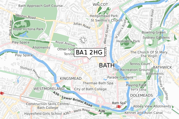 BA1 2HG map - small scale - OS Open Zoomstack (Ordnance Survey)