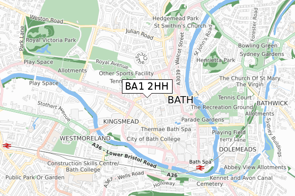 BA1 2HH map - small scale - OS Open Zoomstack (Ordnance Survey)