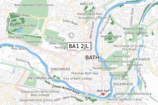 BA1 2JL map - small scale - OS Open Zoomstack (Ordnance Survey)