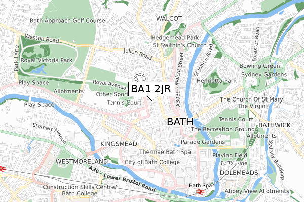 BA1 2JR map - small scale - OS Open Zoomstack (Ordnance Survey)