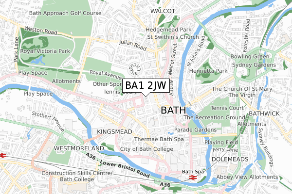 BA1 2JW map - small scale - OS Open Zoomstack (Ordnance Survey)