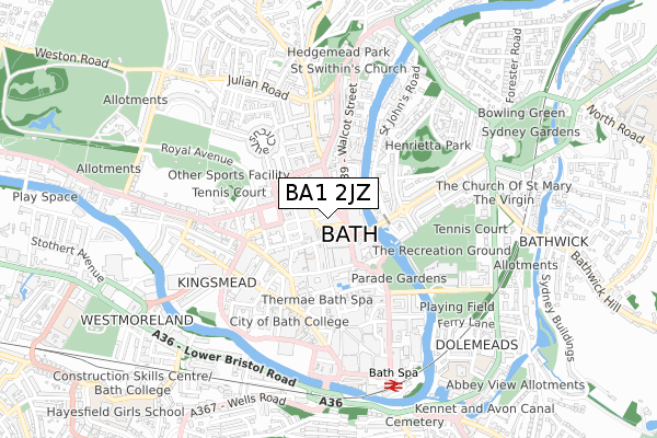 BA1 2JZ map - small scale - OS Open Zoomstack (Ordnance Survey)