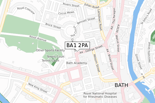 BA1 2PA map - large scale - OS Open Zoomstack (Ordnance Survey)