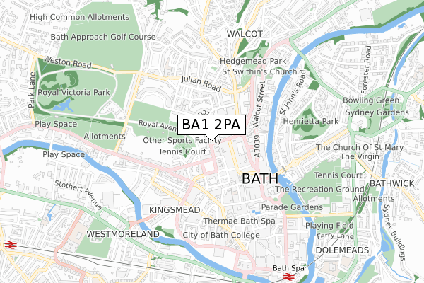 BA1 2PA map - small scale - OS Open Zoomstack (Ordnance Survey)