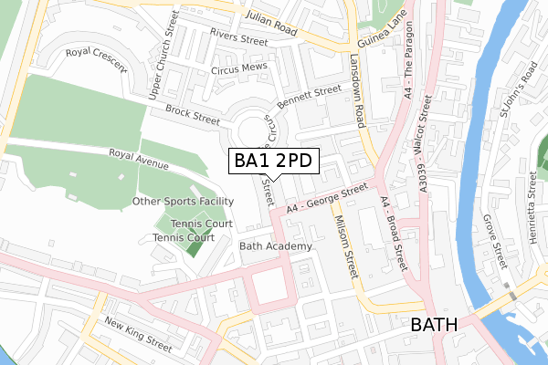 BA1 2PD map - large scale - OS Open Zoomstack (Ordnance Survey)