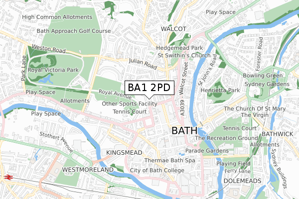 BA1 2PD map - small scale - OS Open Zoomstack (Ordnance Survey)
