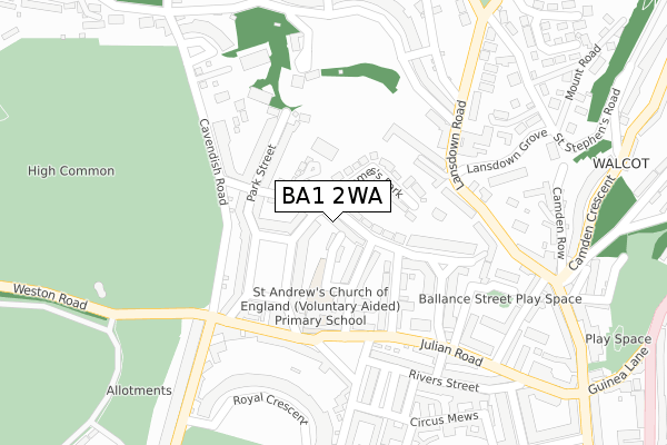 BA1 2WA map - large scale - OS Open Zoomstack (Ordnance Survey)