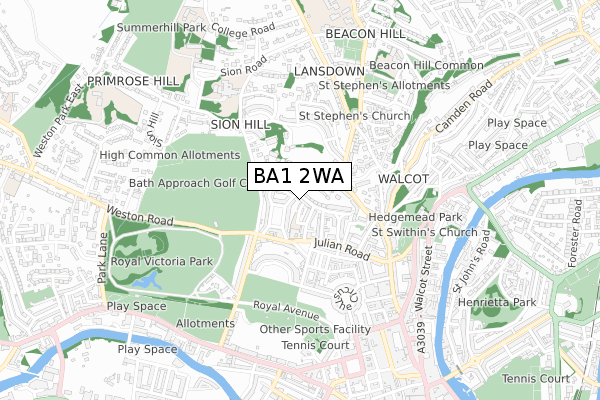 BA1 2WA map - small scale - OS Open Zoomstack (Ordnance Survey)