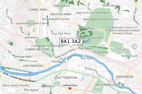 BA1 3AZ map - small scale - OS Open Zoomstack (Ordnance Survey)