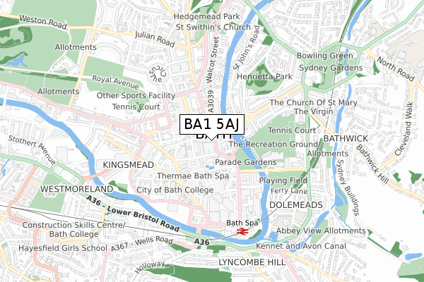 BA1 5AJ map - small scale - OS Open Zoomstack (Ordnance Survey)