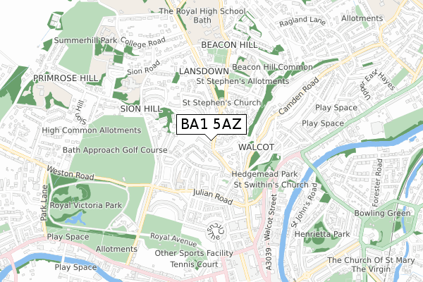 BA1 5AZ map - small scale - OS Open Zoomstack (Ordnance Survey)
