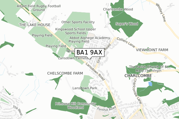 BA1 9AX map - small scale - OS Open Zoomstack (Ordnance Survey)