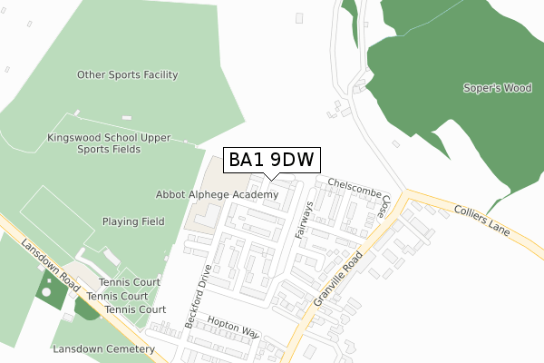 BA1 9DW map - large scale - OS Open Zoomstack (Ordnance Survey)