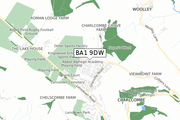 BA1 9DW map - small scale - OS Open Zoomstack (Ordnance Survey)