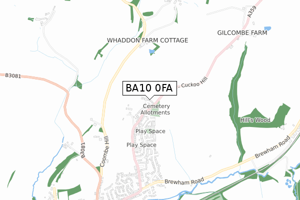 BA10 0FA map - small scale - OS Open Zoomstack (Ordnance Survey)