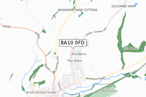 BA10 0FD map - small scale - OS Open Zoomstack (Ordnance Survey)