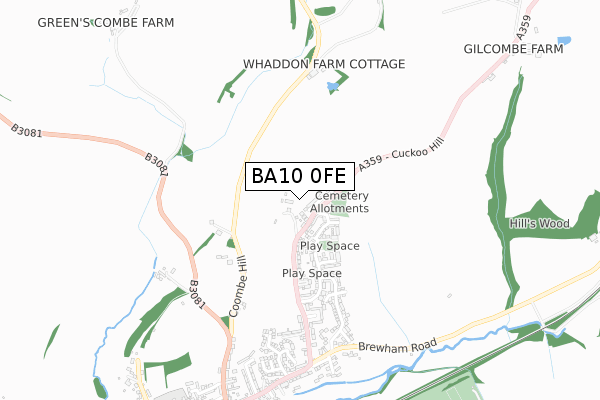 BA10 0FE map - small scale - OS Open Zoomstack (Ordnance Survey)