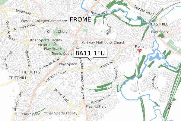 BA11 1FU map - small scale - OS Open Zoomstack (Ordnance Survey)