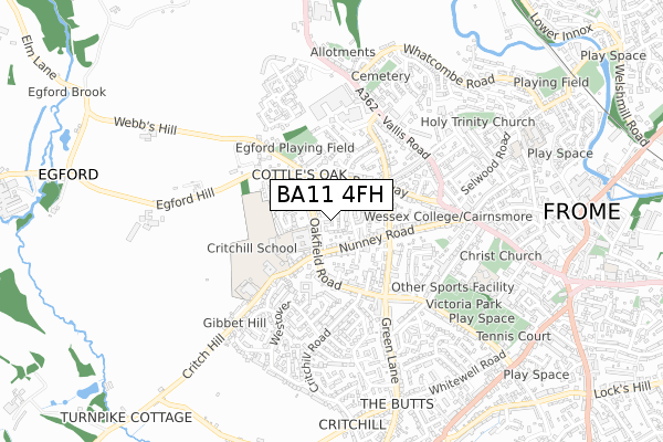 BA11 4FH map - small scale - OS Open Zoomstack (Ordnance Survey)