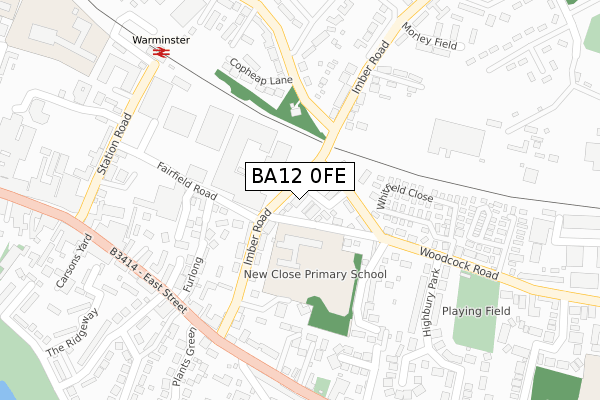 BA12 0FE map - large scale - OS Open Zoomstack (Ordnance Survey)