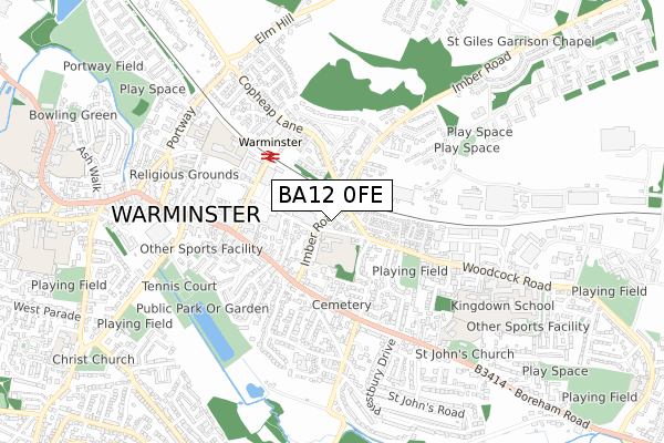 BA12 0FE map - small scale - OS Open Zoomstack (Ordnance Survey)
