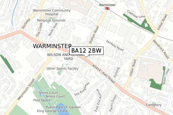 BA12 2BW map - large scale - OS Open Zoomstack (Ordnance Survey)
