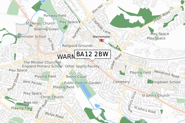 BA12 2BW map - small scale - OS Open Zoomstack (Ordnance Survey)