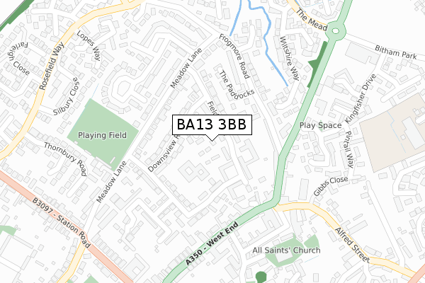 BA13 3BB map - large scale - OS Open Zoomstack (Ordnance Survey)