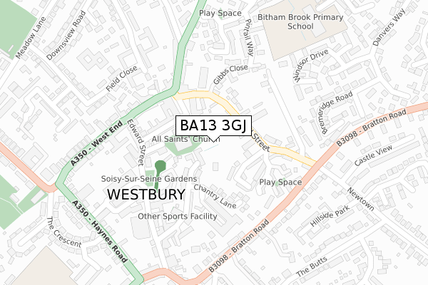 BA13 3GJ map - large scale - OS Open Zoomstack (Ordnance Survey)