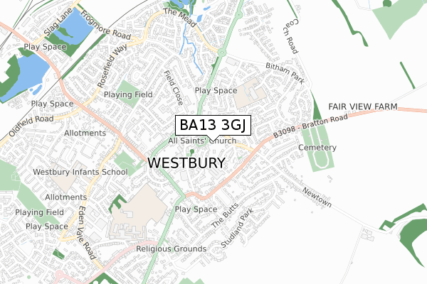 BA13 3GJ map - small scale - OS Open Zoomstack (Ordnance Survey)