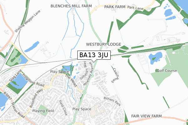 BA13 3JU map - small scale - OS Open Zoomstack (Ordnance Survey)