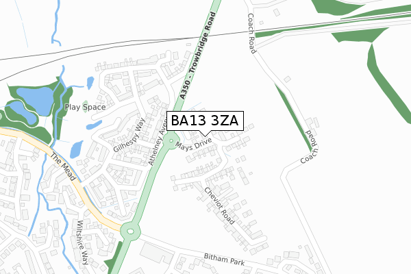 BA13 3ZA map - large scale - OS Open Zoomstack (Ordnance Survey)