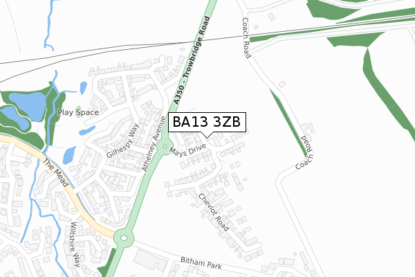 BA13 3ZB map - large scale - OS Open Zoomstack (Ordnance Survey)